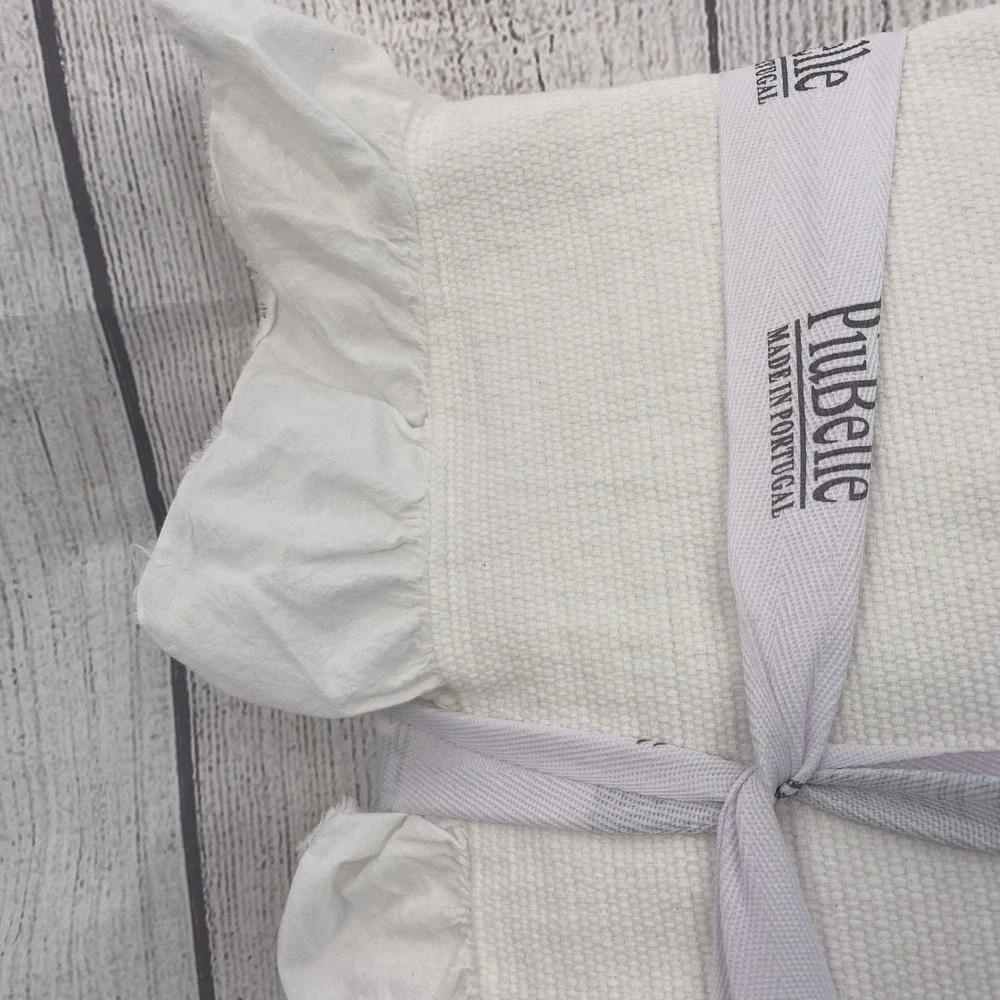 PiuBelle Queen Coverlet White 100% Cotton Ruffle Edge Bedding Portugal Cottage